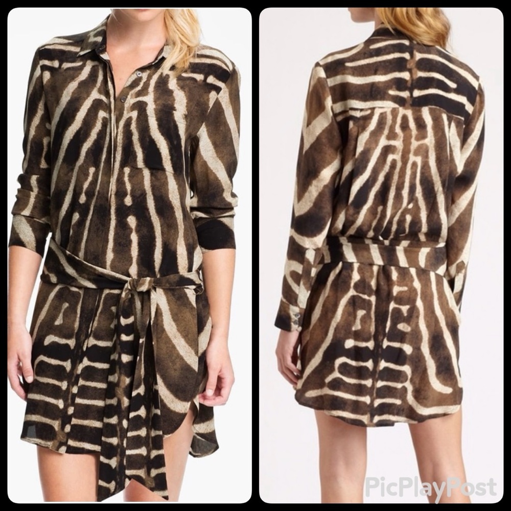 Haute Hippie 100% Silk Zebra-Print Long-Sleeve Shirt Dress (Size M) NWOT